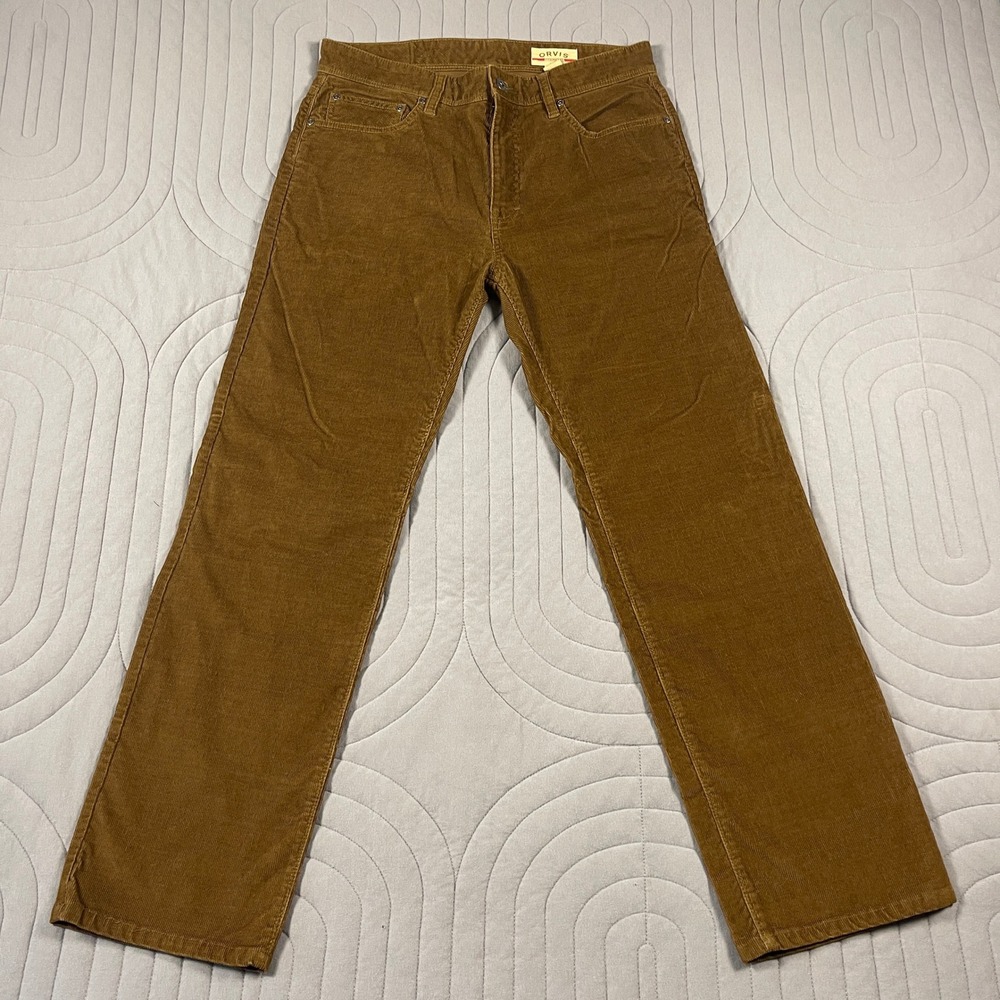 Orvis Mens Five Pocket Corduroy Pants Brown Straight Leg Stretch 34x32